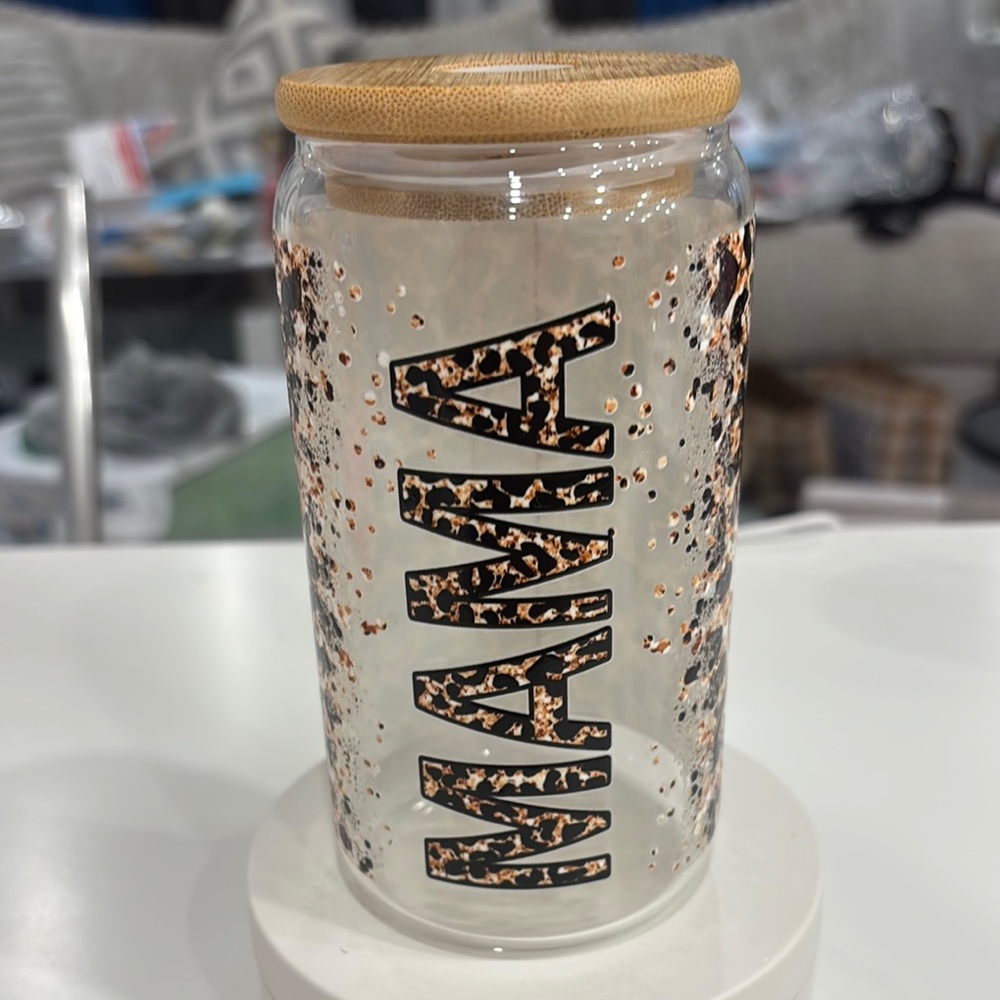 Leopard Print 'MAMA' Glass Jar with Bamboo Lid